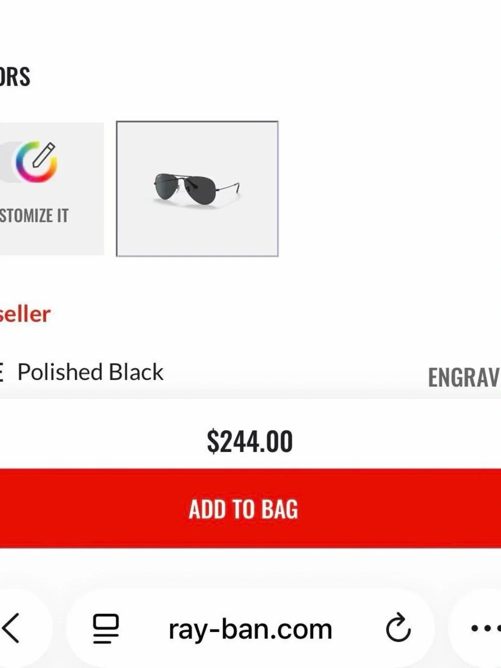 Ray-Ban Aviator Sunglasses - Black Frame with Dark Green Lenses